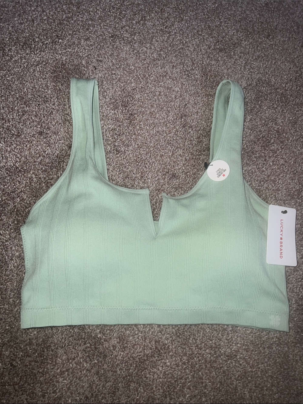 Lucky Brand Seamless Mint Green Ribbed V-Notch Bralette